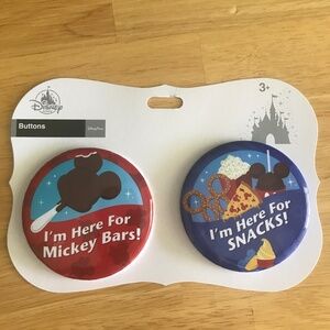 New Disney Parks Buttons Set -  I’m Here For Mickey Bars and I’m Here For Snacks